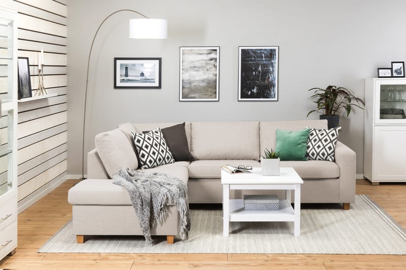 Crazy 3-sits Vänstervänd L-formad Schäslongsoffa i Tyg - Beige - Möbler - Vardagsrum - Soffor - Divansoffa & schäslong