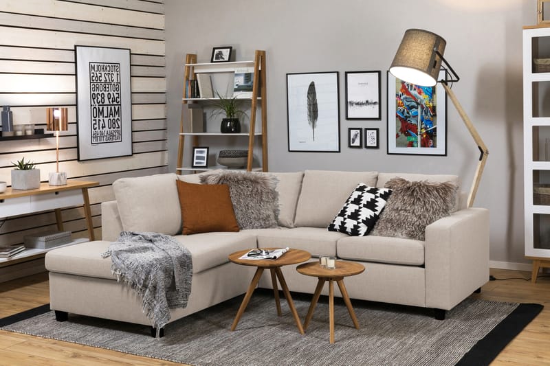 Crazy 3-sits Vänstervänd L-formad Schäslongsoffa i Tyg - Beige - Möbler - Vardagsrum - Soffor - Divansoffa & schäslong