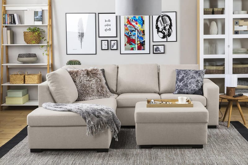 Crazy 3-sits Vänstervänd L-formad Schäslongsoffa i Tyg - Beige - Möbler - Vardagsrum - Soffor - Divansoffa & schäslong