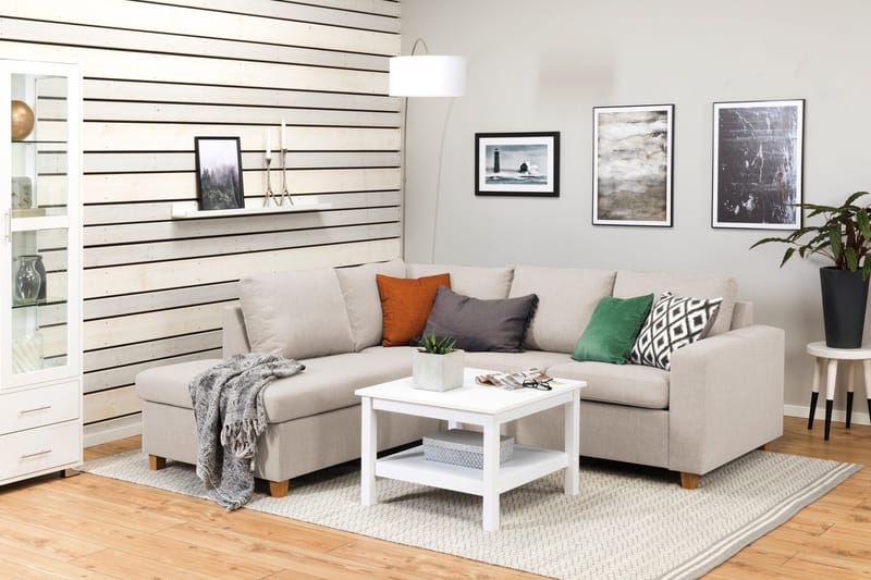 Crazy 3-sits Vänstervänd L-formad Schäslongsoffa i Tyg - Beige - Möbler - Vardagsrum - Soffor - Divansoffa & schäslong