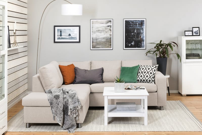 Crazy 3-sits Vänstervänd L-formad Schäslongsoffa i Tyg - Beige - Möbler - Vardagsrum - Soffor - Divansoffa & schäslong