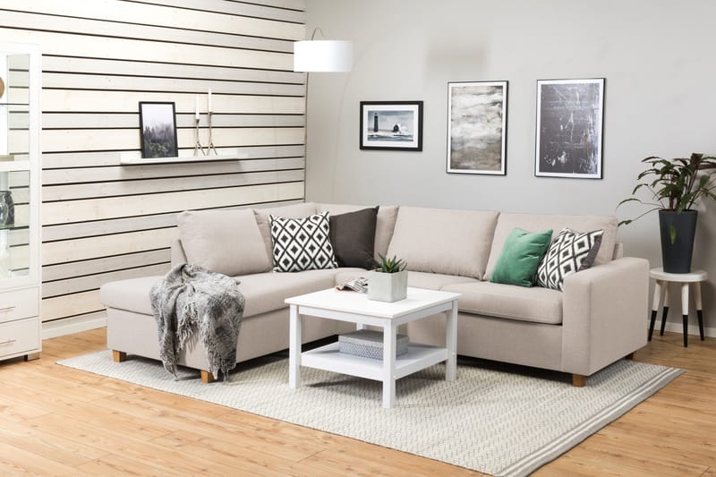 Crazy 3-sits Vänstervänd L-formad Schäslongsoffa i Tyg - Beige - Möbler - Vardagsrum - Soffor - Divansoffa & schäslong