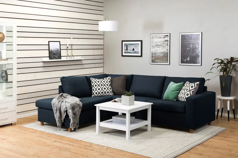 Crazy 3-sits Vänstervänd L-formad Schäslongsoffa i Tyg - Blå - Möbler - Vardagsrum - Soffor - Divansoffa & schäslong