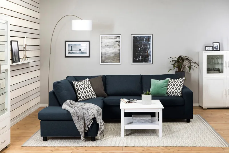 Crazy 3-sits Vänstervänd L-formad Schäslongsoffa i Tyg - Blå - Möbler - Vardagsrum - Soffor - Divansoffa & schäslong