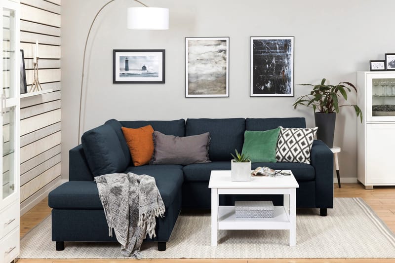 Crazy 3-sits Vänstervänd L-formad Schäslongsoffa i Tyg - Blå - Möbler - Vardagsrum - Soffor - Divansoffa & schäslong