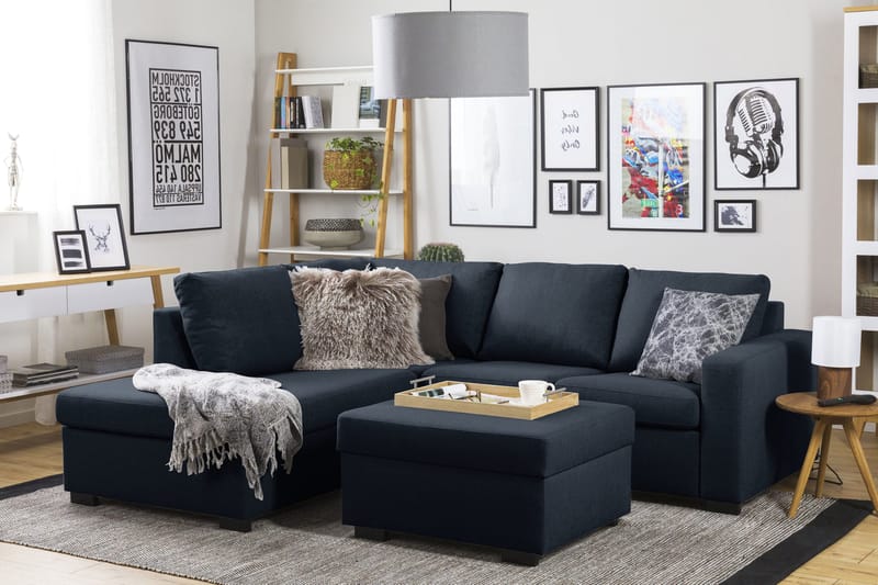 Crazy 3-sits Vänstervänd L-formad Schäslongsoffa i Tyg - Blå - Möbler - Vardagsrum - Soffor - Divansoffa & schäslong