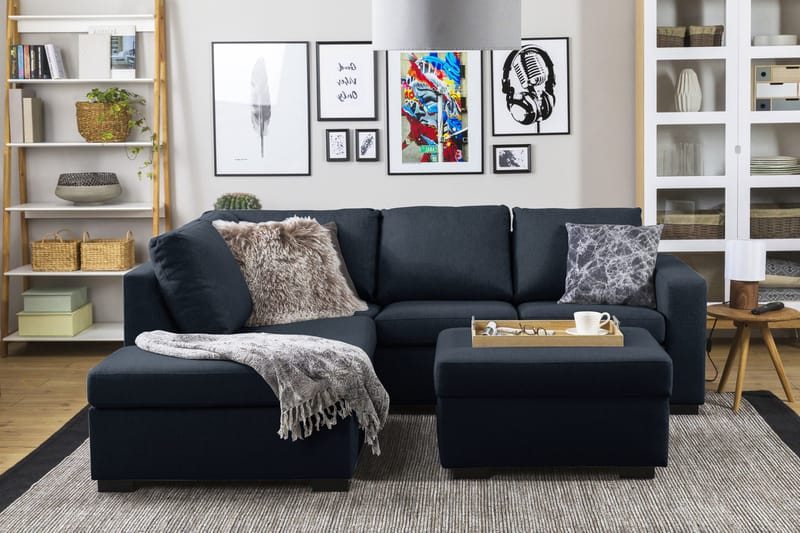 Crazy 3-sits Vänstervänd L-formad Schäslongsoffa i Tyg - Blå - Möbler - Vardagsrum - Soffor - Divansoffa & schäslong