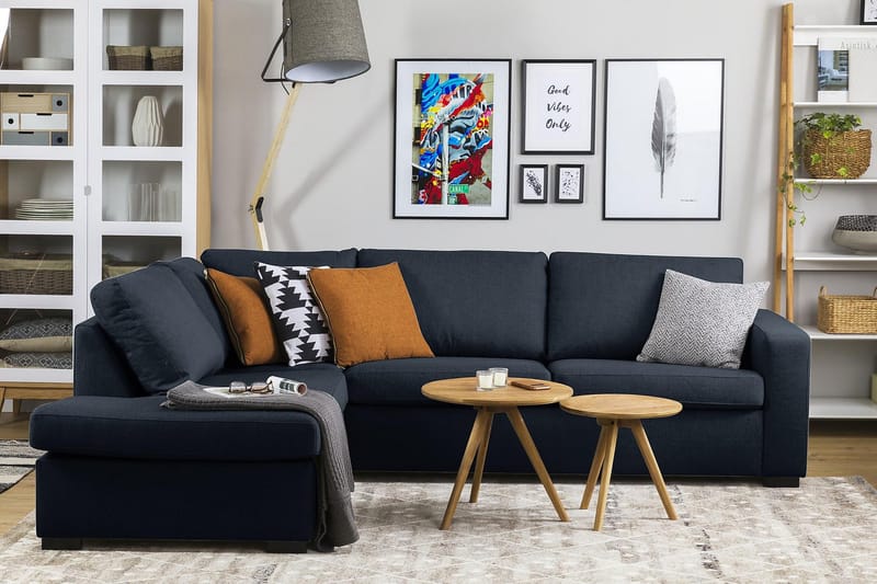 Crazy 3-sits Vänstervänd L-formad Schäslongsoffa i Tyg - Blå - Möbler - Vardagsrum - Soffor - Divansoffa & schäslong