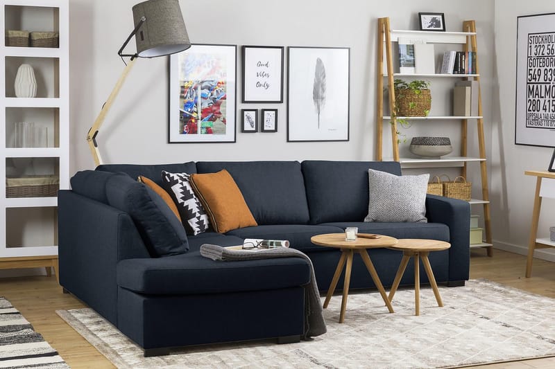 Crazy 3-sits Vänstervänd L-formad Schäslongsoffa i Tyg - Blå - Möbler - Vardagsrum - Soffor - Divansoffa & schäslong