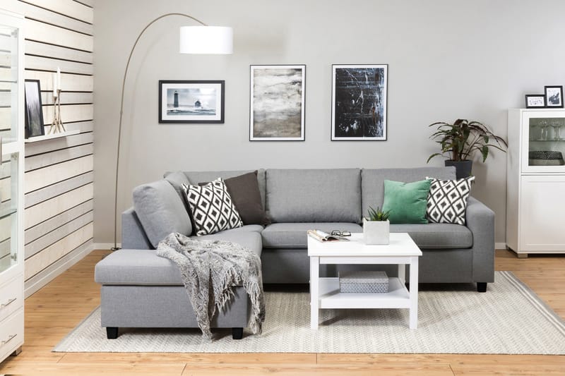 Crazy 3-sits Vänstervänd L-formad Schäslongsoffa i Tyg - Grå - Möbler - Vardagsrum - Soffor - Divansoffa & schäslong