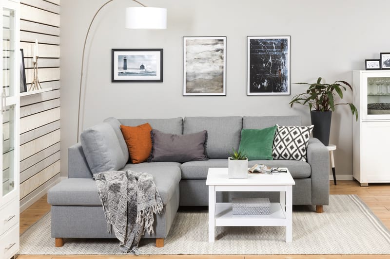 Crazy 3-sits Vänstervänd L-formad Schäslongsoffa i Tyg - Grå - Möbler - Vardagsrum - Soffor - Divansoffa & schäslong