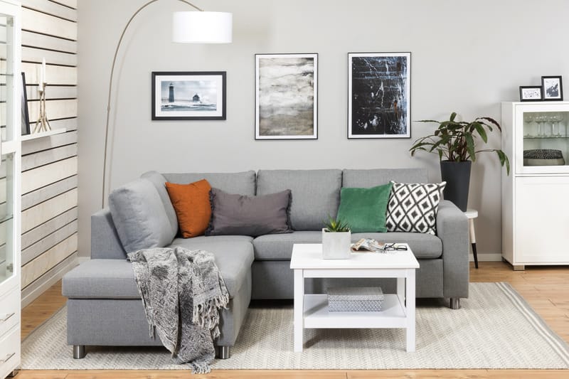 Crazy 3-sits Vänstervänd L-formad Schäslongsoffa i Tyg - Grå - Möbler - Vardagsrum - Soffor - Divansoffa & schäslong