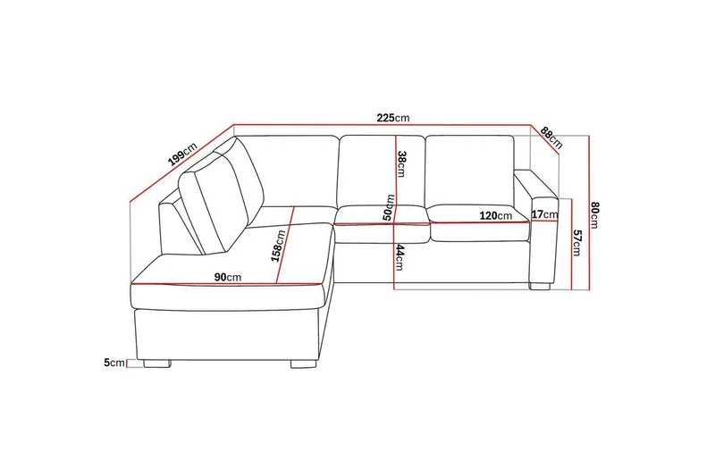 Crazy 3-sits Vänstervänd L-formad Schäslongsoffa i Tyg - Mörkgrå - Möbler - Vardagsrum - Soffor - Divansoffa & schäslong