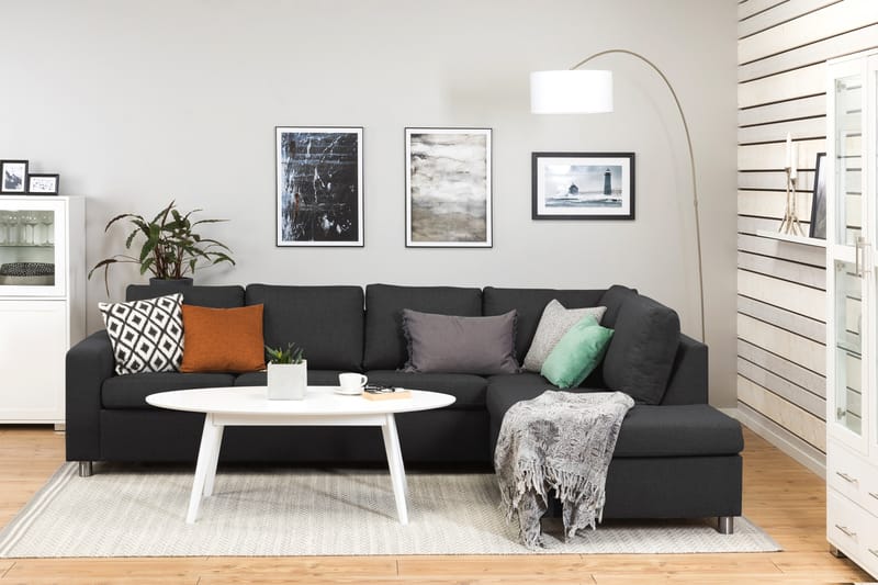 Crazy 4-sits Högervänd L-formad Schäslongsoffa i Tyg - Antracit - Möbler - Vardagsrum - Soffor - Divansoffa & schäslong