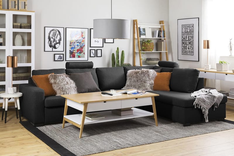 Crazy 4-sits Högervänd L-formad Schäslongsoffa i Tyg - Antracit - Möbler - Vardagsrum - Soffor - Divansoffa & schäslong