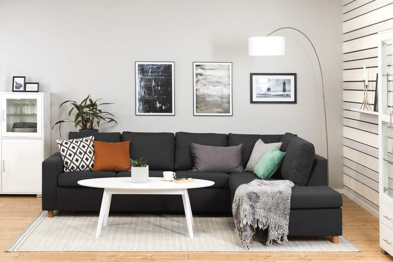 Crazy 4-sits Högervänd L-formad Schäslongsoffa i Tyg - Antracit - Möbler - Vardagsrum - Soffor - Divansoffa & schäslong