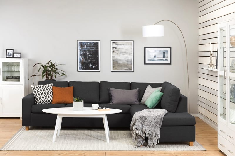 Crazy 4-sits Högervänd L-formad Schäslongsoffa i Tyg - Antracit - Möbler - Vardagsrum - Soffor - Divansoffa & schäslong