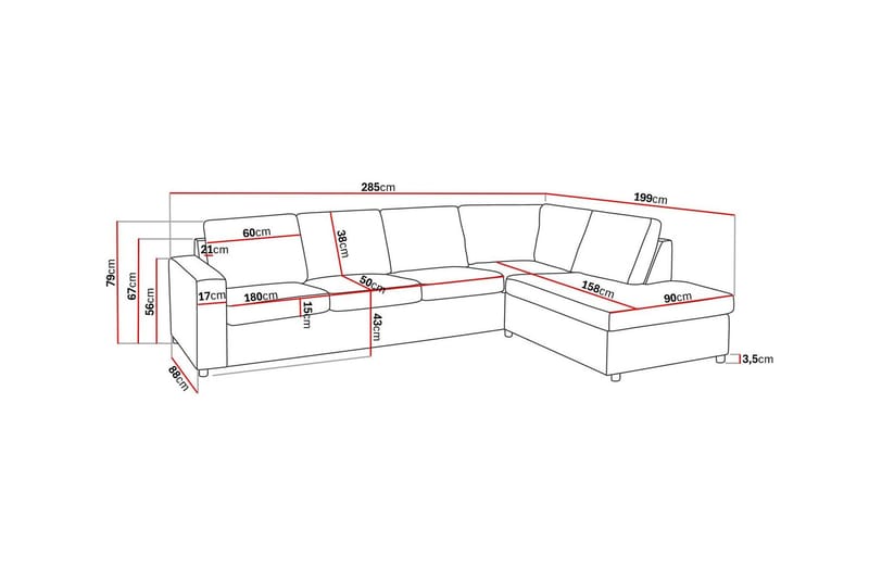 Crazy 4-sits Högervänd L-formad Schäslongsoffa i Tyg - Antracit - Möbler - Vardagsrum - Soffor - Divansoffa & schäslong