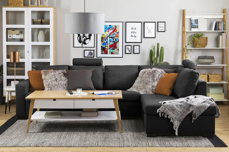 Crazy 4-sits Högervänd L-formad Schäslongsoffa i Tyg - Antracit - Möbler - Vardagsrum - Soffor - Divansoffa & schäslong