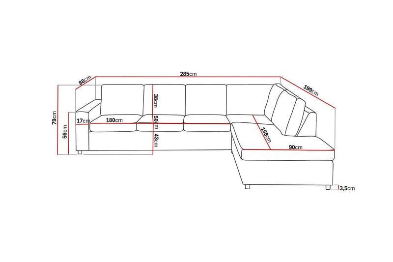 Crazy 4-sits Högervänd L-formad Schäslongsoffa i Tyg - Antracit - Möbler - Vardagsrum - Soffor - Divansoffa & schäslong
