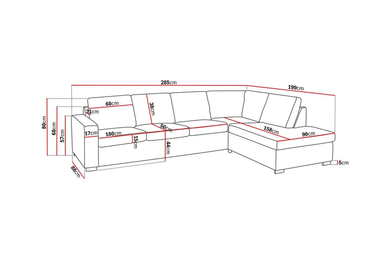 Crazy 4-sits Högervänd L-formad Schäslongsoffa i Tyg - Beige - Möbler - Vardagsrum - Soffor - Divansoffa & schäslong