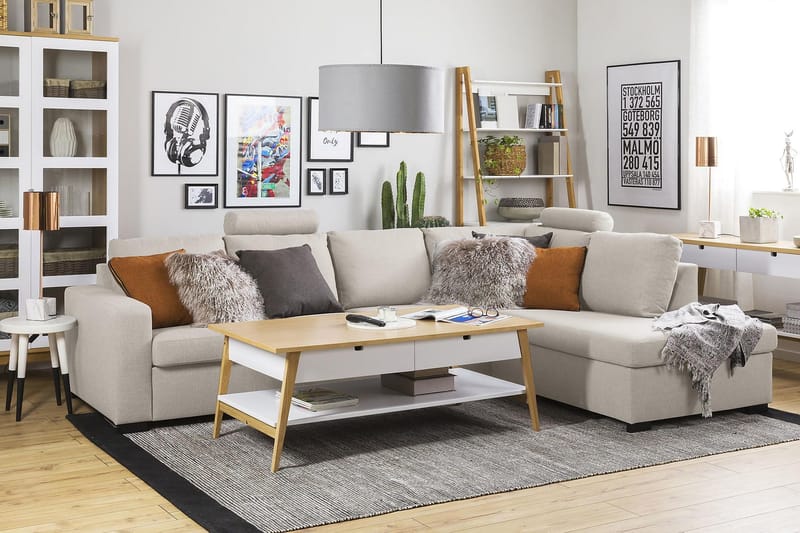 Crazy 4-sits Högervänd L-formad Schäslongsoffa i Tyg - Beige - Möbler - Vardagsrum - Soffor - Divansoffa & schäslong