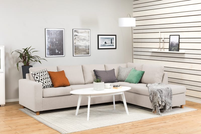 Crazy 4-sits Högervänd L-formad Schäslongsoffa i Tyg - Beige - Möbler - Vardagsrum - Soffor - Divansoffa & schäslong