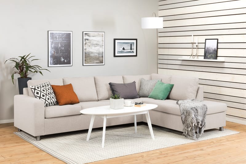 Crazy 4-sits Högervänd L-formad Schäslongsoffa i Tyg - Beige - Möbler - Vardagsrum - Soffor - Divansoffa & schäslong