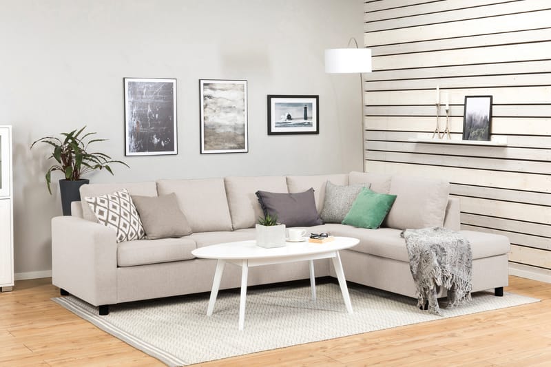 Crazy 4-sits Högervänd L-formad Schäslongsoffa i Tyg - Beige - Möbler - Vardagsrum - Soffor - Divansoffa & schäslong