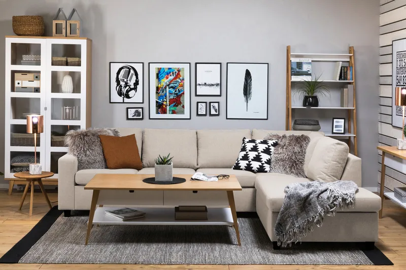 Crazy 4-sits Högervänd L-formad Schäslongsoffa i Tyg - Beige - Möbler - Vardagsrum - Soffor - Divansoffa & schäslong