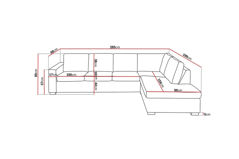 Crazy 4-sits Högervänd L-formad Schäslongsoffa i Tyg - Grå - Möbler - Vardagsrum - Soffor - Divansoffa & schäslong