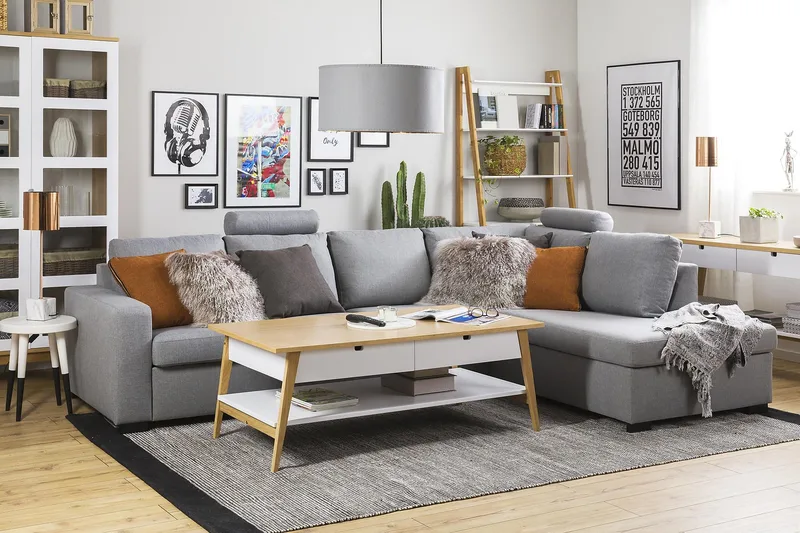 Crazy 4-sits Högervänd L-formad Schäslongsoffa i Tyg - Grå - Möbler - Vardagsrum - Soffor - Divansoffa & schäslong