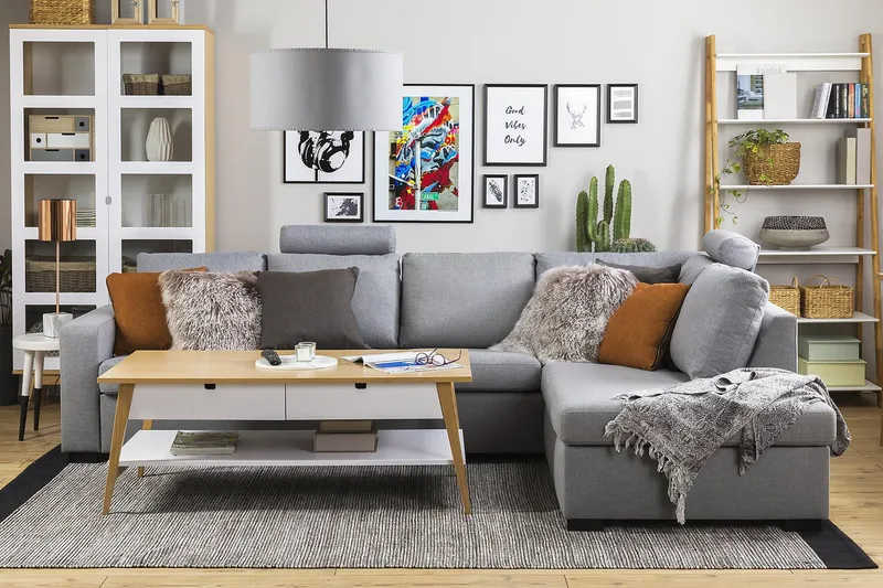 Crazy 4-sits Högervänd L-formad Schäslongsoffa i Tyg - Grå - Möbler - Vardagsrum - Soffor - Divansoffa & schäslong