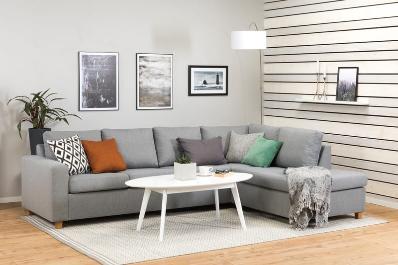 Crazy 4-sits Högervänd L-formad Schäslongsoffa i Tyg - Grå - Möbler - Vardagsrum - Soffor - Divansoffa & schäslong