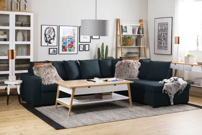 Crazy 4-sits Högervänd L-formad Schäslongsoffa i Tyg inkl Kuvertkuddar - Blå - Möbler - Vardagsrum - Soffor - Divansoffa & schäslong