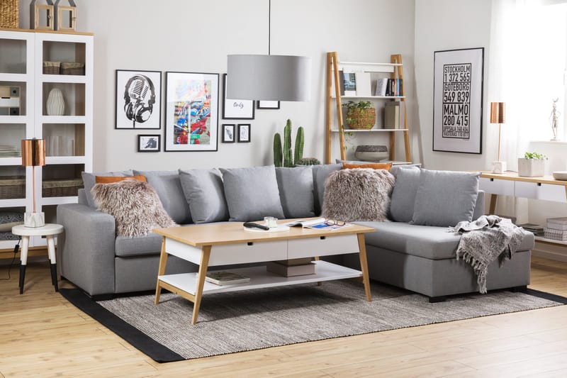 Crazy 4-sits Högervänd L-formad Schäslongsoffa i Tyg inkl Kuvertkuddar - Grå - Möbler - Vardagsrum - Soffor - Divansoffa & schäslong