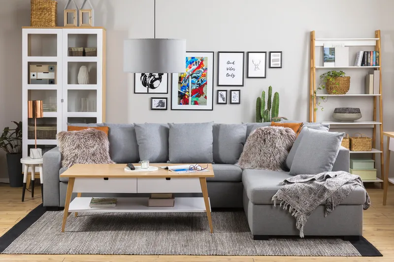 Crazy 4-sits Högervänd L-formad Schäslongsoffa i Tyg inkl Kuvertkuddar - Grå - Möbler - Vardagsrum - Soffor - Divansoffa & schäslong