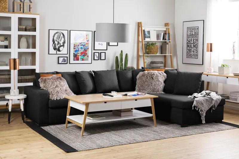 Crazy 4-sits Högervänd L-formad Schäslongsoffa i Tyg inkl Kuvertkuddar - Mörkgrå - Möbler - Vardagsrum - Soffor - Divansoffa & schäslong