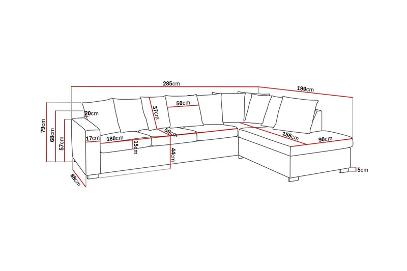 Crazy 4-sits Högervänd L-formad Schäslongsoffa i Tyg inkl Kuvertkuddar - Mörkgrå - Möbler - Vardagsrum - Soffor - Divansoffa & schäslong