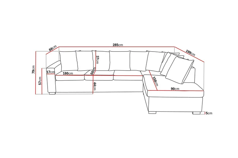 Crazy 4-sits Högervänd L-formad Schäslongsoffa i Tyg inkl Kuvertkuddar - Mörkgrå - Möbler - Vardagsrum - Soffor - Divansoffa & schäslong