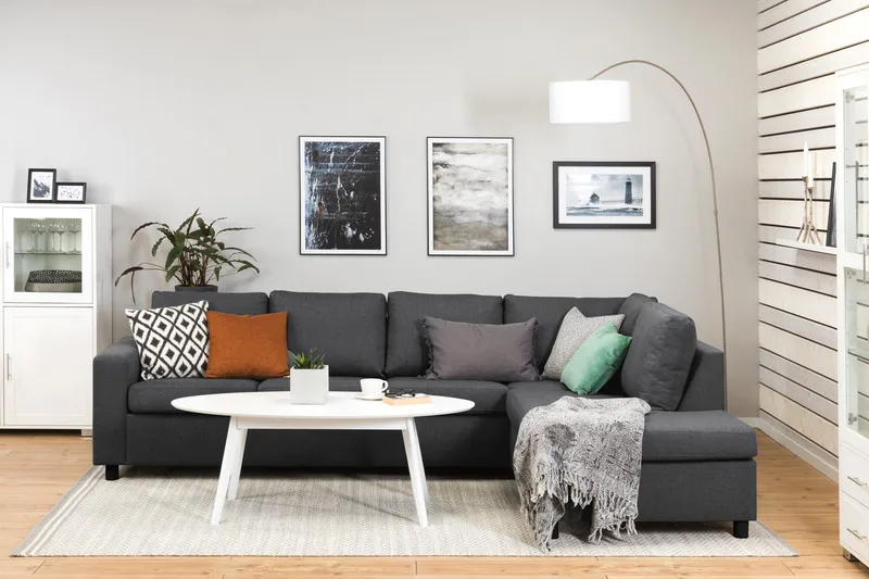 Crazy 4-sits Högervänd L-formad Schäslongsoffa i Tyg - Mörkgrå - Möbler - Vardagsrum - Soffor - Divansoffa & schäslong