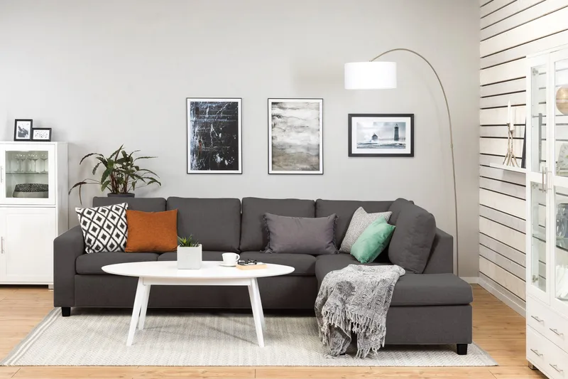 Crazy 4-sits Högervänd L-formad Schäslongsoffa i Tyg - Mörkgrå - Möbler - Vardagsrum - Soffor - Divansoffa & schäslong