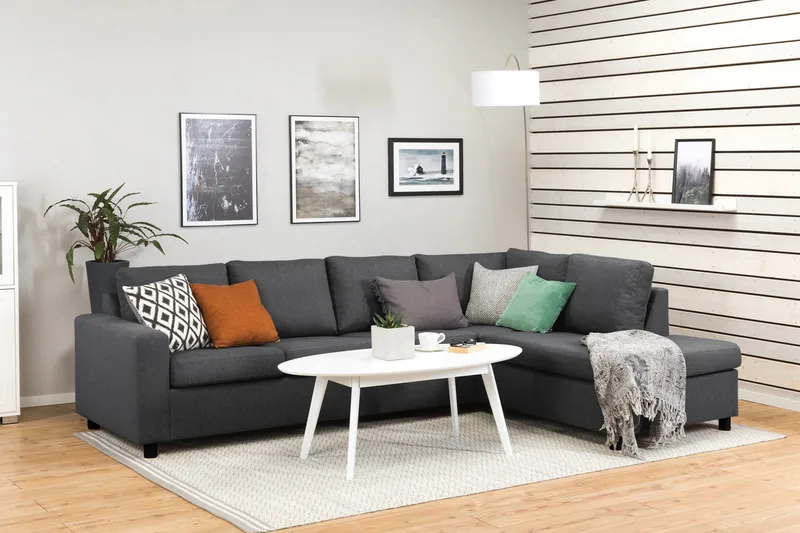 Crazy 4-sits Högervänd L-formad Schäslongsoffa i Tyg - Mörkgrå - Möbler - Vardagsrum - Soffor - Divansoffa & schäslong