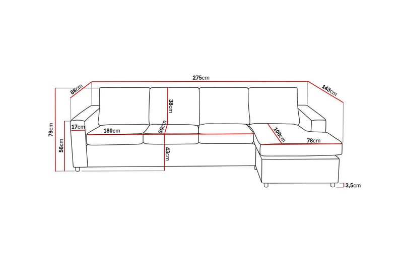 Crazy 4-sits Vändbar L-formad Divansoffa i Tyg - Antracit - Möbler - Vardagsrum - Soffor - Divansoffa & schäslong