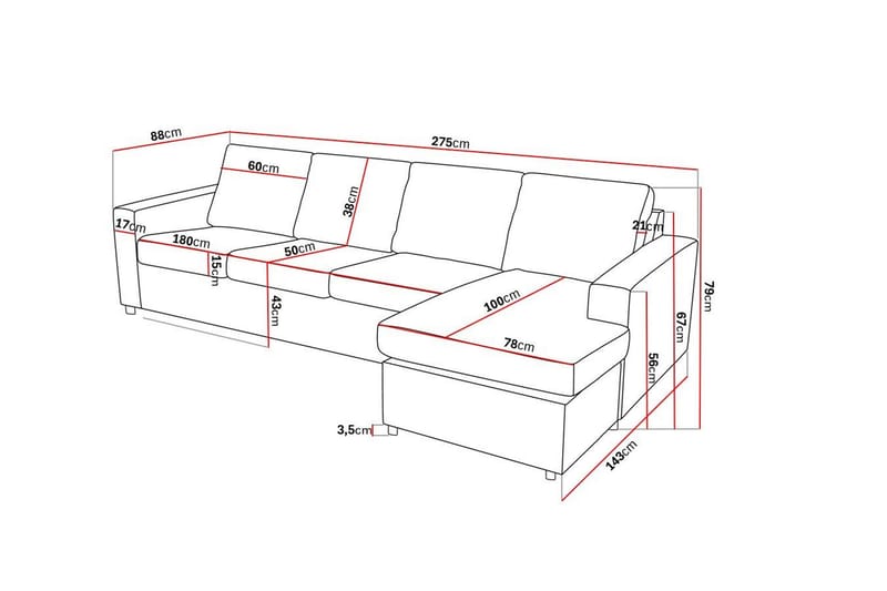 Crazy 4-sits Vändbar L-formad Divansoffa i Tyg - Antracit - Möbler - Vardagsrum - Soffor - Divansoffa & schäslong