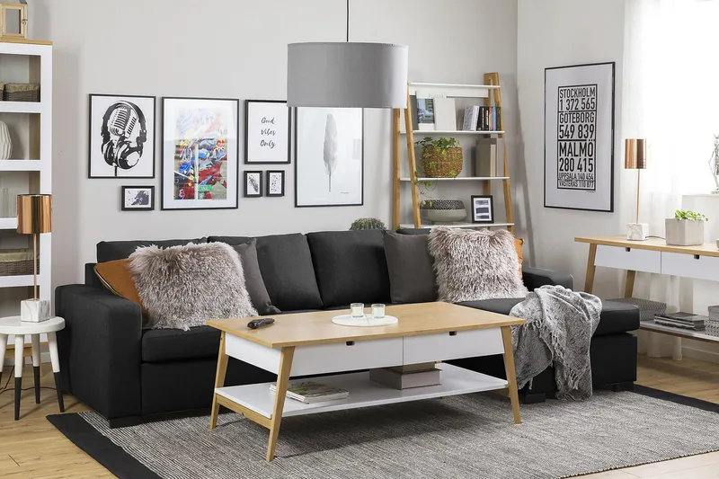 Crazy 4-sits Vändbar L-formad Divansoffa i Tyg - Antracit - Möbler - Vardagsrum - Soffor - Divansoffa & schäslong