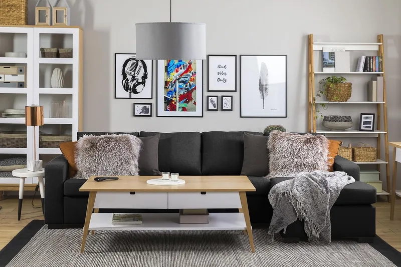 Crazy 4-sits Vändbar L-formad Divansoffa i Tyg - Antracit - Möbler - Vardagsrum - Soffor - Divansoffa & schäslong