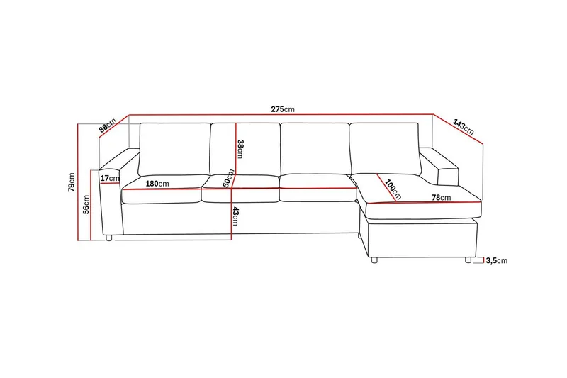 Crazy 4-sits Vändbar L-formad Divansoffa i Tyg - Antracit - Möbler - Vardagsrum - Soffor - Divansoffa & schäslong