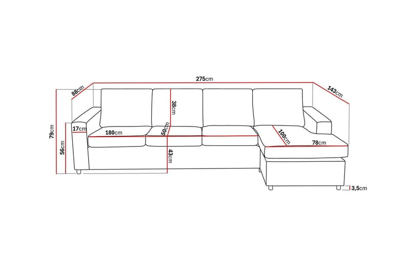 Crazy 4-sits Vändbar L-formad Divansoffa i Tyg - Antracit - Möbler - Vardagsrum - Soffor - Divansoffa & schäslong