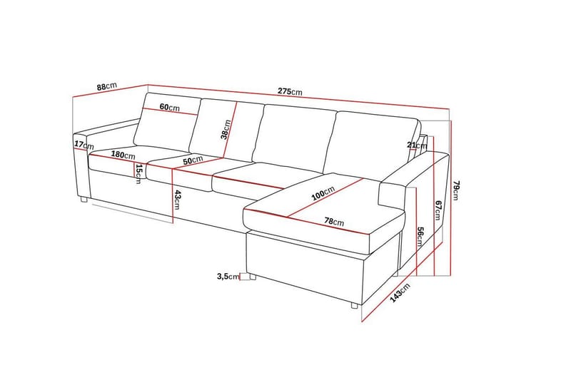 Crazy 4-sits Vändbar L-formad Divansoffa i Tyg - Antracit - Möbler - Vardagsrum - Soffor - Divansoffa & schäslong